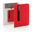 Basic PU keményfedelű A5-ös jegyzetfüzet tollal, piros