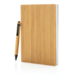 A5-ös méretű bambusz jegyzetfüzet és toll készlet, barna