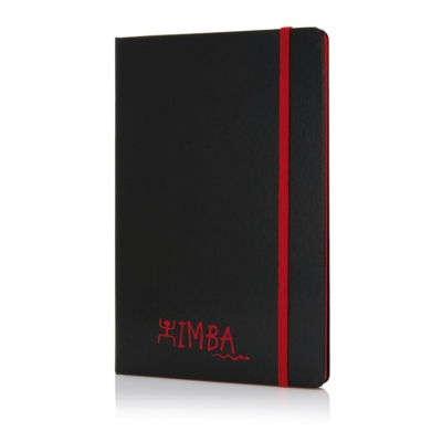 Deluxe keményfedelű A5-ös jegyzetfüzet színes lapéllel, piros, fekete