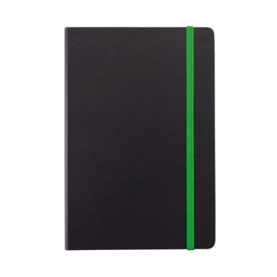 Deluxe keményfedelű A5-ös jegyzetfüzet színes lapéllel, zöld, fekete