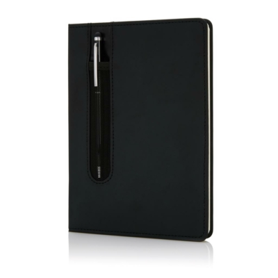 Basic PU keményfedelű A5-ös jegyzetfüzet tollal, fekete