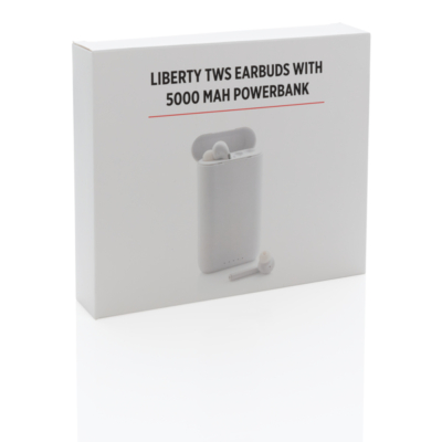 Liberty TWS fülhallgató 5000 mAh powerbankkel, fehér