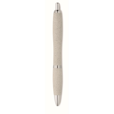 Szalma/ABS nyomógombos toll, beige